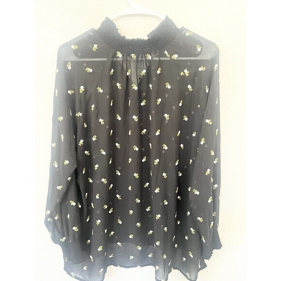 CABI #5338 Black Sheer Floral Embroiderd 3/4 Sleeve High Neck Top SIZE Small - Picture 9 of 11